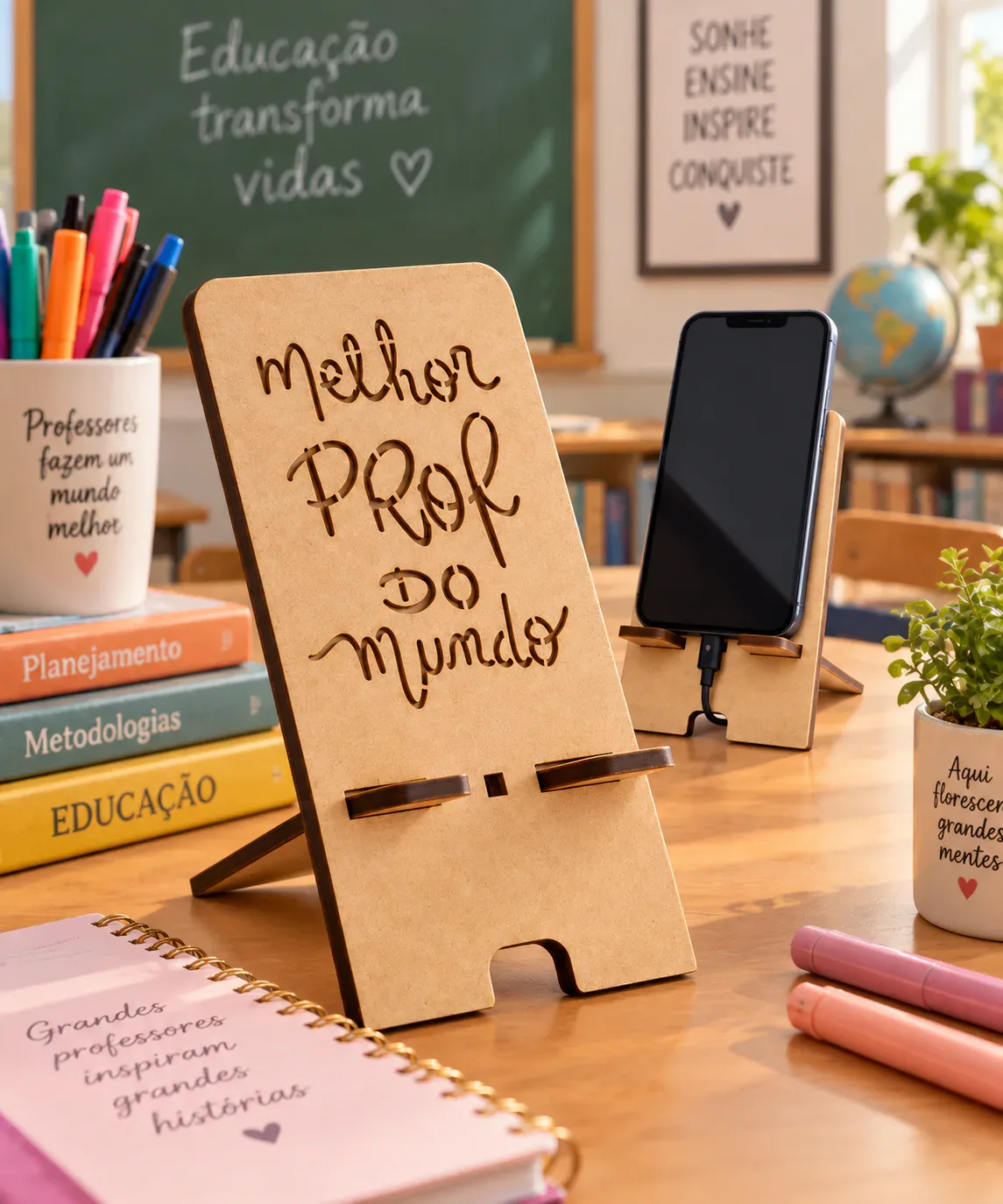 Suporte para Celular Melhor Prof do Mundo em MDF Cru 3mm – Presente para Professor